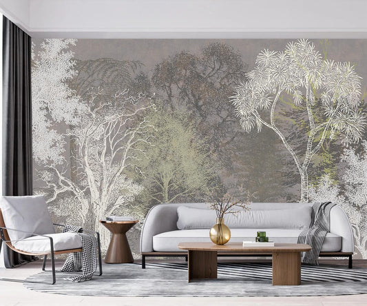 -Hand-Painted Wood Bedroom Wallpaper XT21 L 180" x 115"