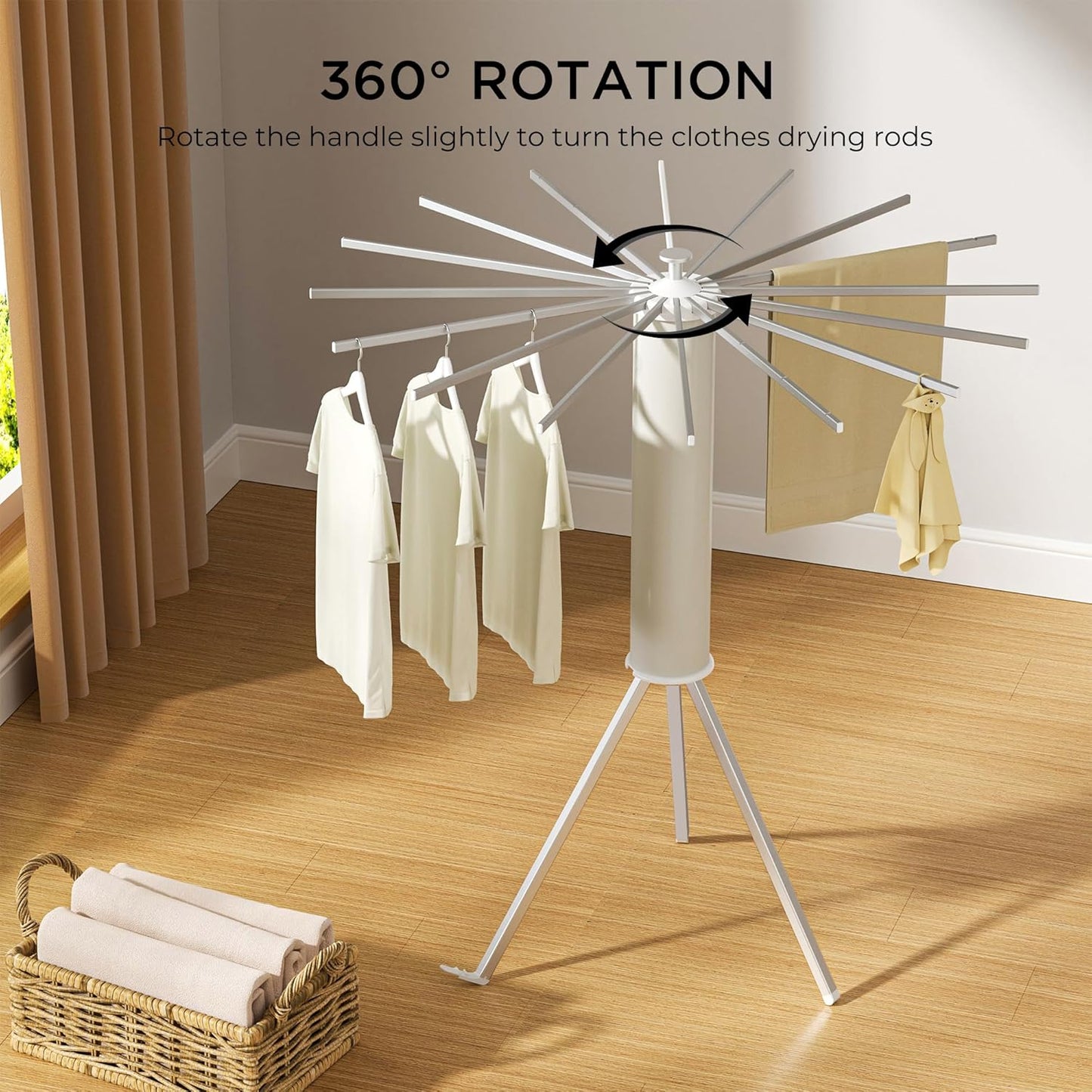Tripod Clothes Drying Rack, Garment Rack Portable and Foldable Space Saving Laundry Drying Rack - Dryer Rack Clothing Floor Folding Balcony Bedroom Household (Silver(Aluminum), 16 rods) - NestledHome