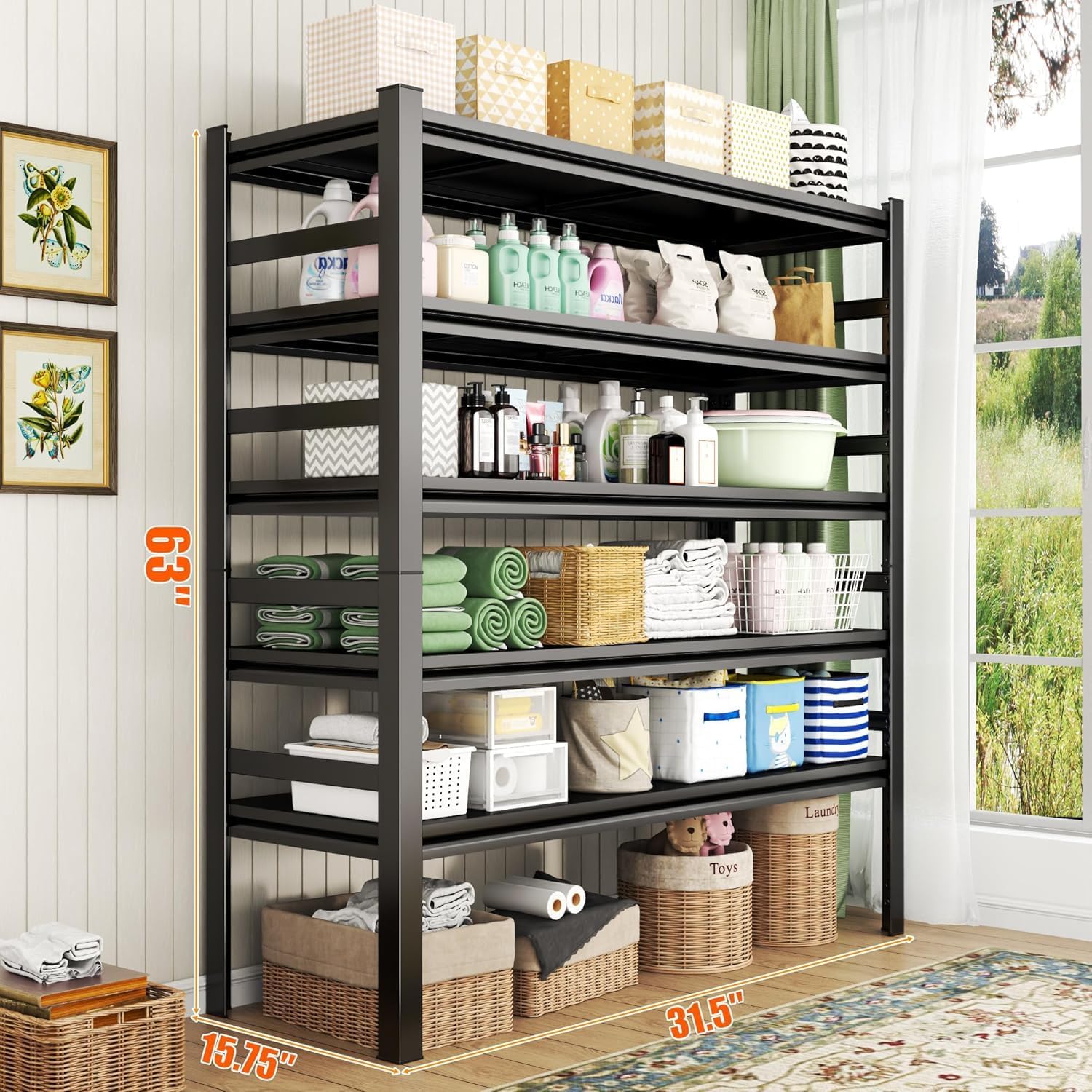 Over Washer and Dryer Storage Shelves,5 Tiers Laundry Room Standing Shelf,Adjustable Metal Shelving Unit,Space Saving Shelf, 63" H x 31.5" W x 15.7" D, Black - NestledHome