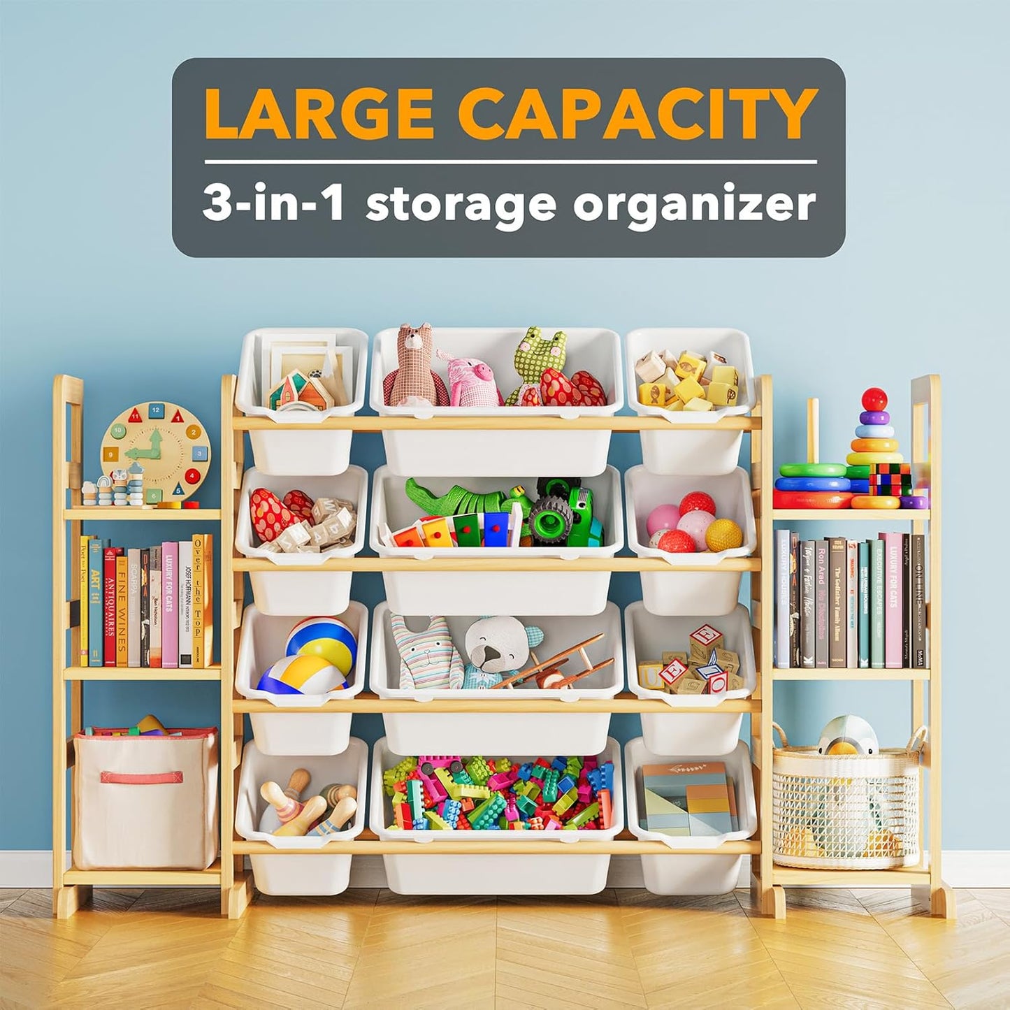 SpaceAid Toy Storage Organizer with 6 Shelves and 12 Bins, Toy Organizers Storage Bookshelf, Kids Bin Shelf Toys Box Bookcase for Bedroom Playroom Organization Room Decor, White - NestledHome