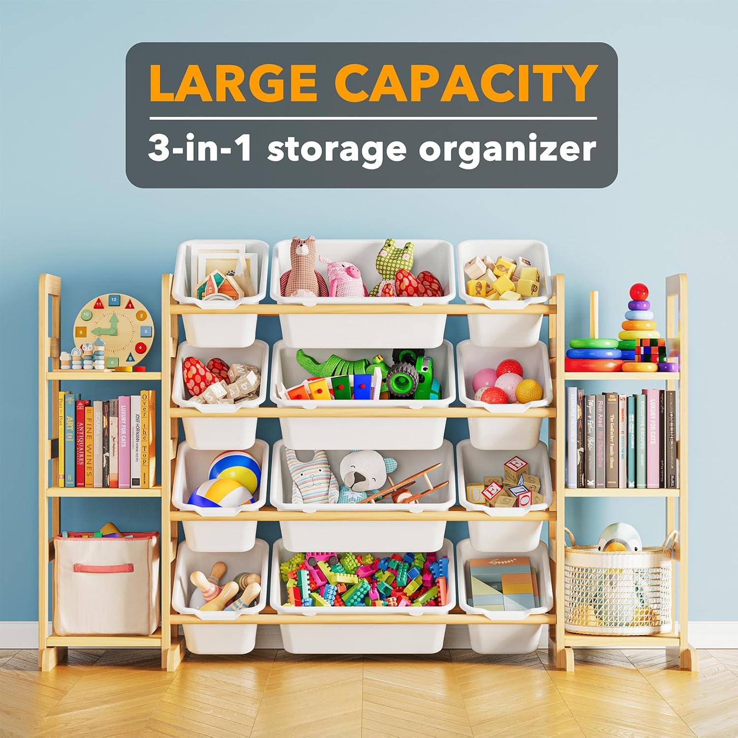 SpaceAid Toy Storage Organizer with 6 Shelves and 12 Bins, Toy Organizers Storage Bookshelf, Kids Bin Shelf Toys Box Bookcase for Bedroom Playroom Organization Room Decor, White - NestledHome