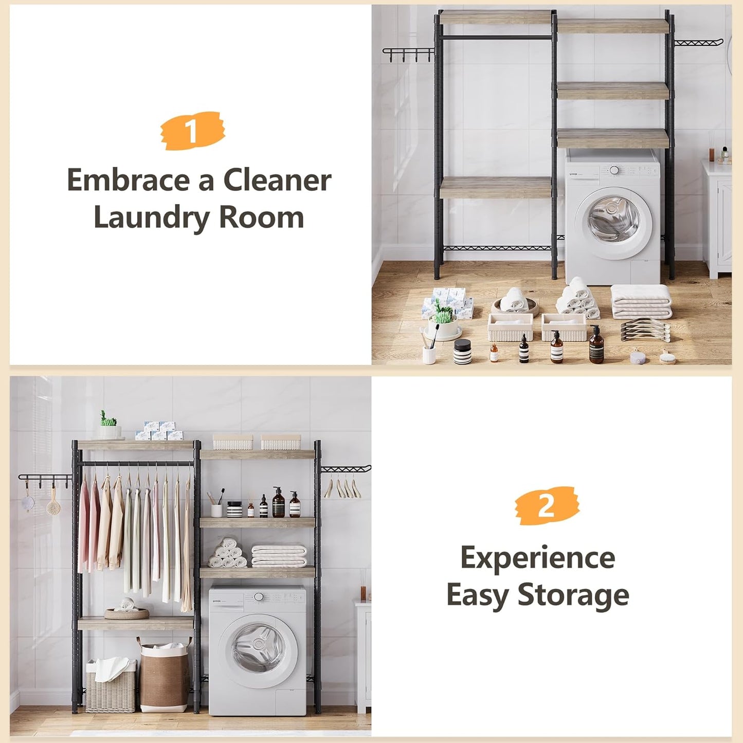 Double Row Over Washer and Dryer Storage Shelves, Laundry Room Organization and Storage, Heavy Duty Laundry Room Shelves, with Adjustable Height, 5-Tier - NestledHome