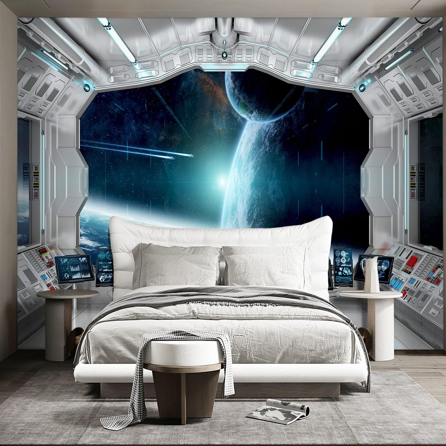 Galaxy Spaceship Bathroom wallpeper Living Room Bedroom Ceiling Wall Mural - 137"x96" (Not Peel and Stick)