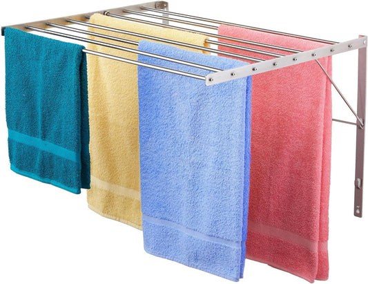 Smartsome | Wall Mounted | Clothes Drying Rack | 30" Wide | 20 Linear Feet Capacity | 8 Smooth Round Stainless Steel Rods | 60 lb Capacity | Fully Assembled | Compact Sturdy Space-Saving Design - NestledHome