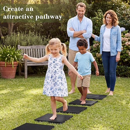Nuanchu 8 Pcs 12 x 12 Inch Rubber Stepping Stones Outdoor Garden Walkway Non-Slip Durable Rubber Pavers for Patio, Pathway, and Landscaping, Weatherproof Stepping Stones for Easy Installation(Square)