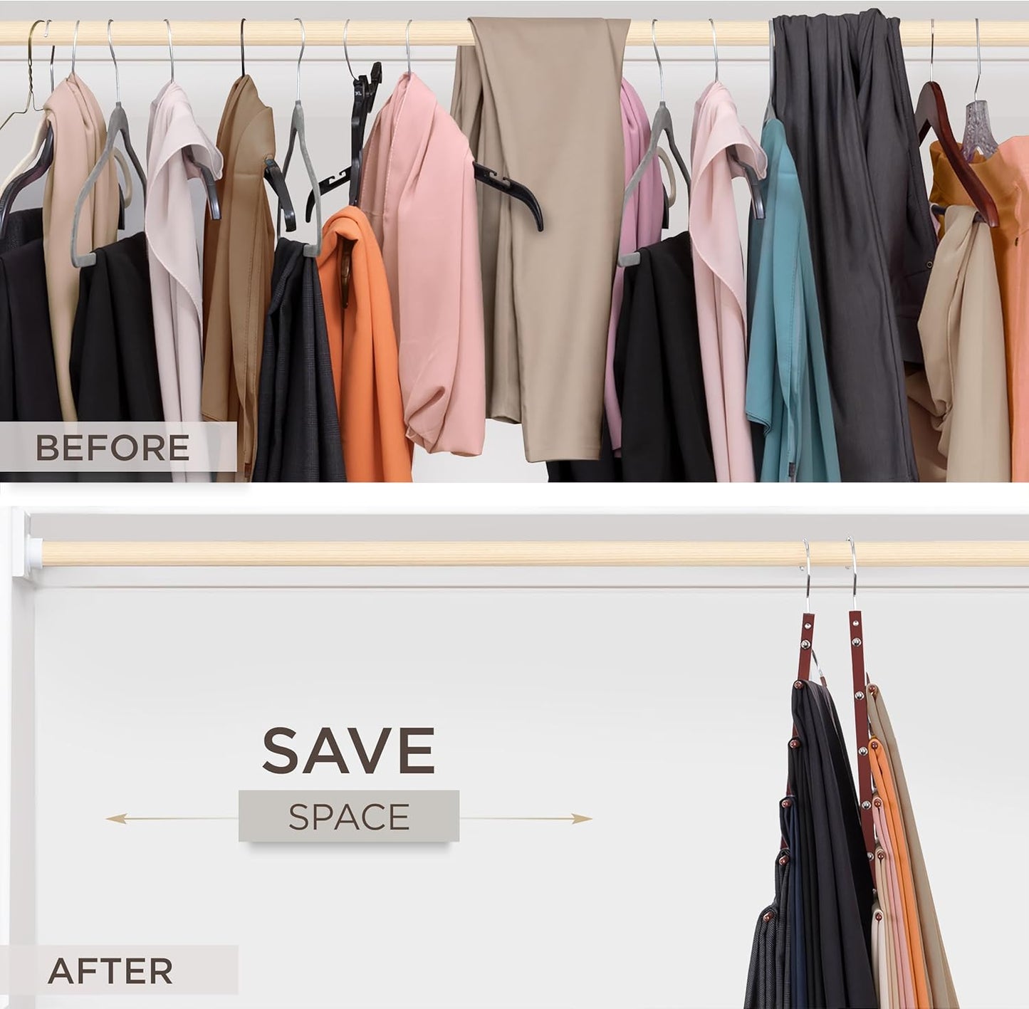 MORALVE Pants Hangers Space Saving - European Beechwood Scarf and Jean Hangers - Closet Organizer and Space Saver Pant Rack, Leggings Hanger, and Scarf Holder with 360° Swivel Hook (1 Pack) - NestledHome