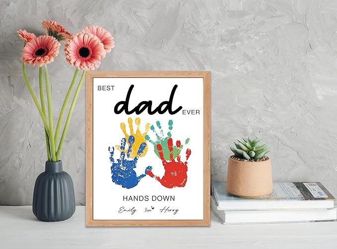 NZSXU Best Dad Ever Handprint Art Craft Kit Birthday Gift for Dad from Daughter Son, 10pcs DIY Baby Hand and Foot Print Greeting Cards, Fathers Day Crafts for Home Party Activities, Family Keepsake