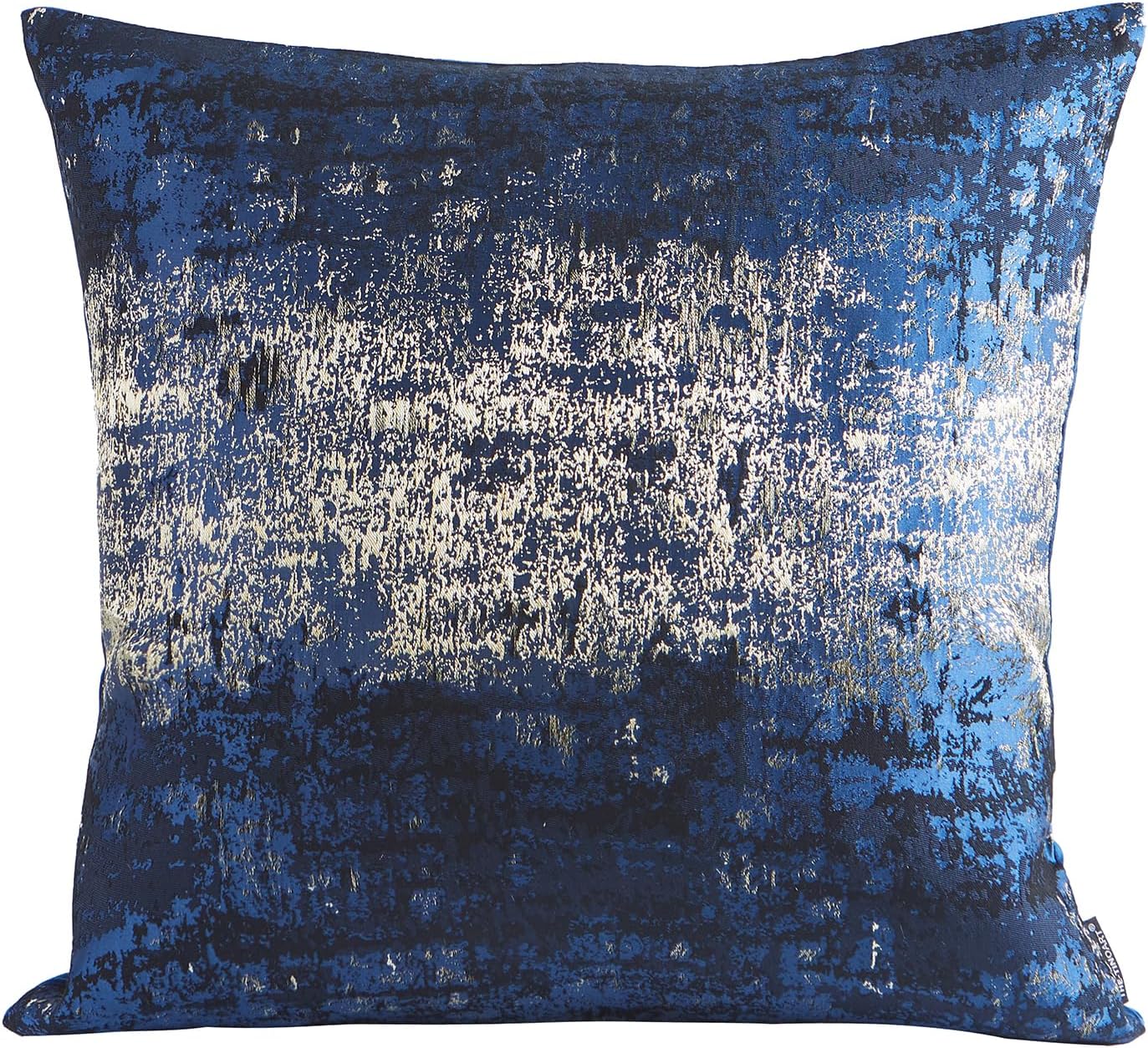 THE-TINOART Navy Gold Jacquard Accent Pillow Cover 18x18 - Reversible Design with Gold Thread Embroidery, Luxury Velvet Back for Sofa & Bed Decor