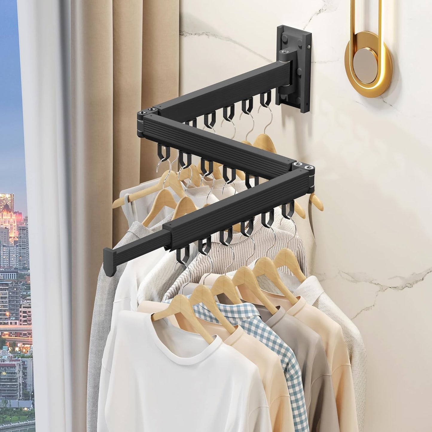 Wall Mounted Clothes Drying Rack, Retractable & Collapsible, Foldable Black-Ring Laundry Hanger - NestledHome