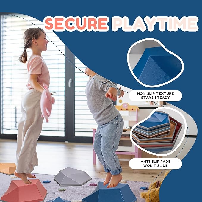 Kids Stepping Stones 8PCS for Balance & Motor Skill Development, Versatile Coordination Training Blocks for Play and Learning