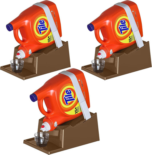 TidyFriend Laundry Detergent Holder Stand Organizer with Drip Tray, 3 Pack Laundry Soap Holder with Non-Slip Rubber Feet for Washing Space Organization, Angled Downward Slope for Easy Pouring (Brown) - NestledHome