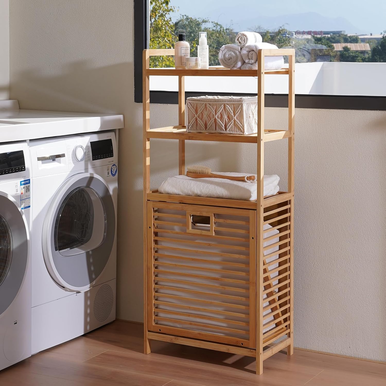 Laundry Hamper with 3 Tier Shelves & Tilt Out Basket, Laundry Baskets Organizer Hampers Bathroom Storage Shelf for Laundry Room, Bathroom, Guest Room (3-Tier Large) - NestledHome