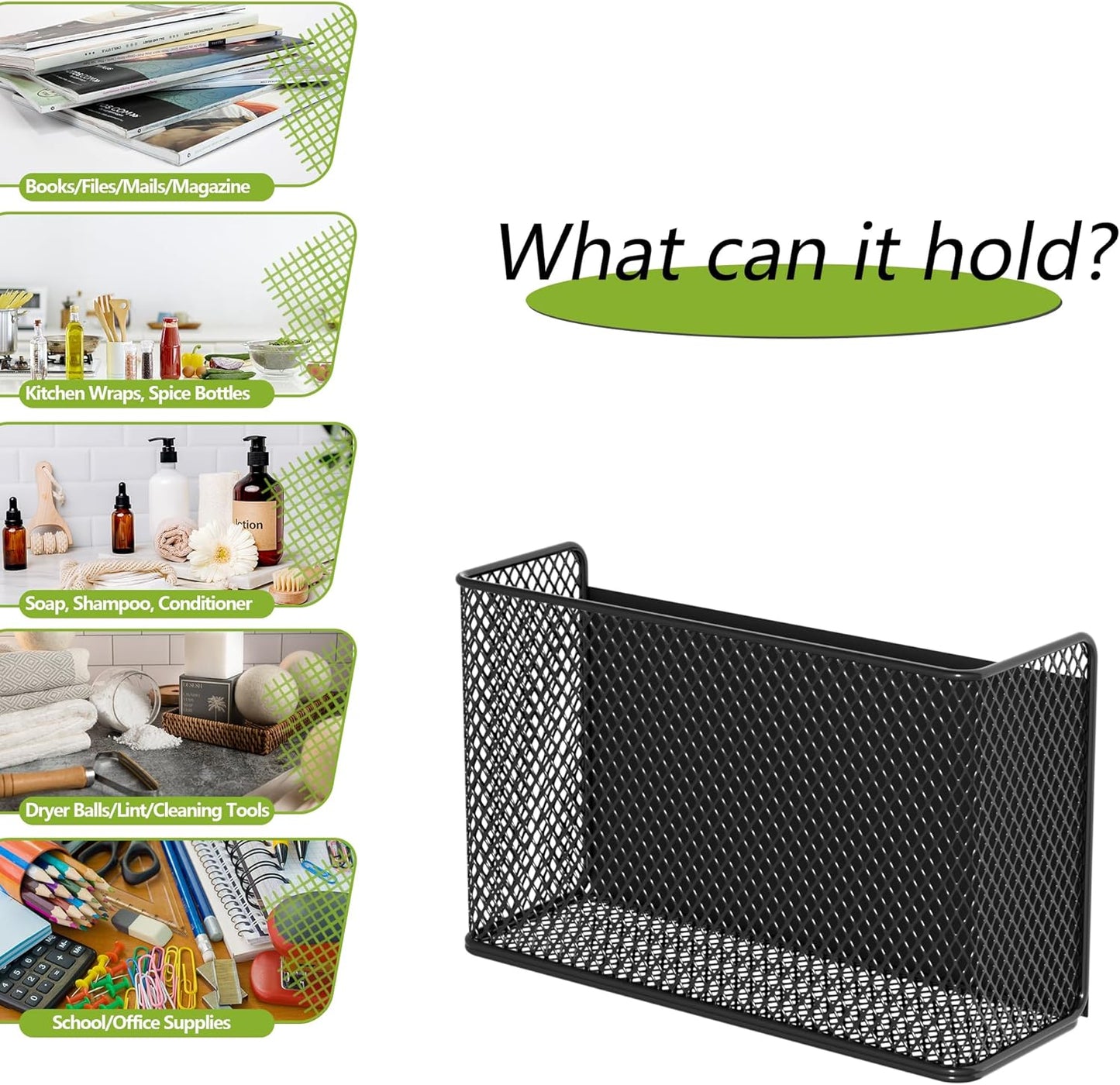 Magnetic Basket Fridge Lint Bin Dryer Ball Holder Laundry Room Organization Home Storage for Class Office School (Mesh，(1-Pack) Black/L) - NestledHome