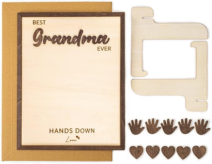 10" Display Size Best Grandma Ever Hands Down Sign – Gift for Grand ma for Birthday, Valentines, Grandparents day,Gifts for Grandma from Granddaughter, Grandson - Grandparent's Day Handprint Gift from Kids, Personalized Wooden Desk Sign for Grandma