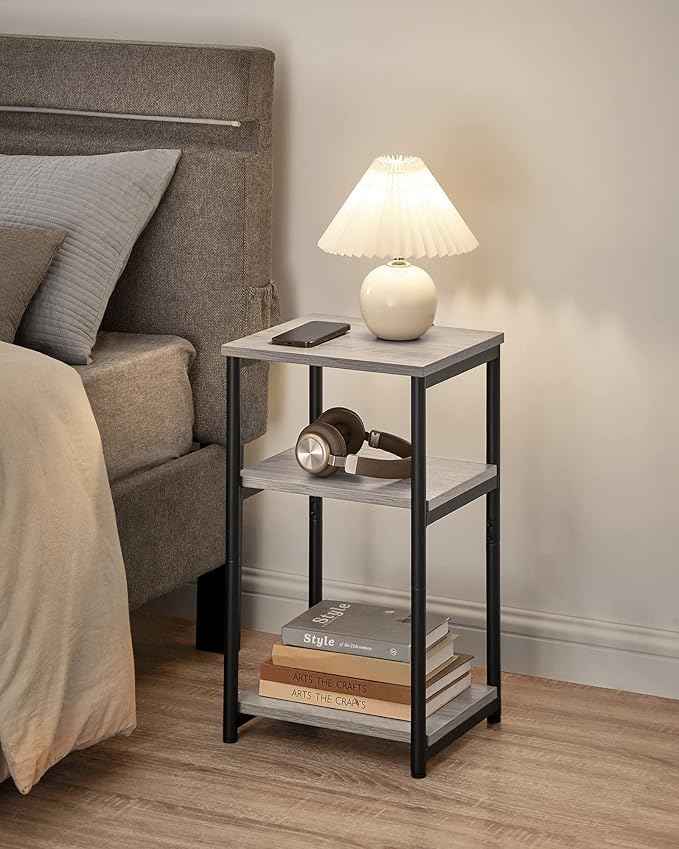 VASAGLE Side Table, Small End Table, Tall Nightstand for Living Room, Bedroom, Office, Bathroom, Greige and Classic Black ULET273B02