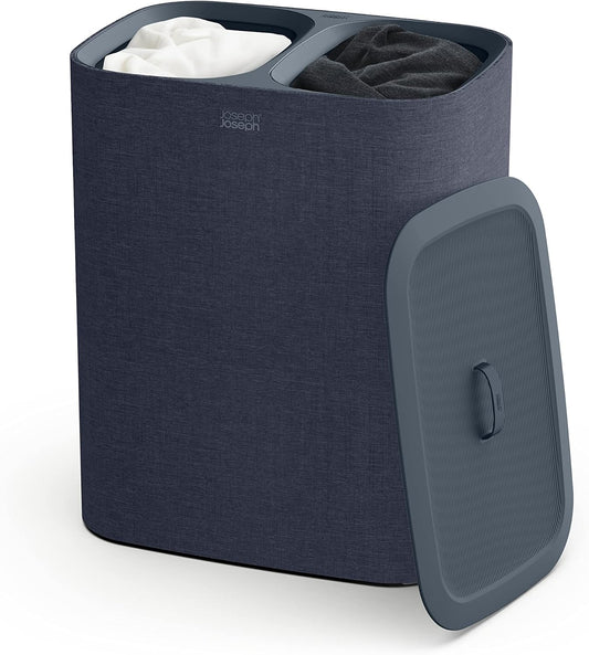 Joseph Joseph Tota 90 liter/23.8 gallon Laundry Hamper Separation Basket with lid, 2 Removable Washing Bags with Handles - Black - NestledHome
