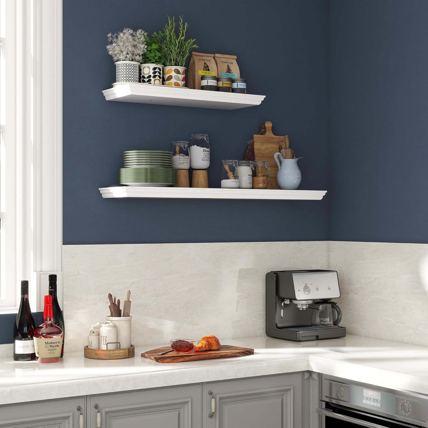 Floating Shelves for Wall, 24 Inch Long Wall Mounted White Hanging Shelf for Kitchen, Living Room, Office, Bedroom, Bathroom, Retro Vintage Wood Bookshelf for House Decor - NestledHome