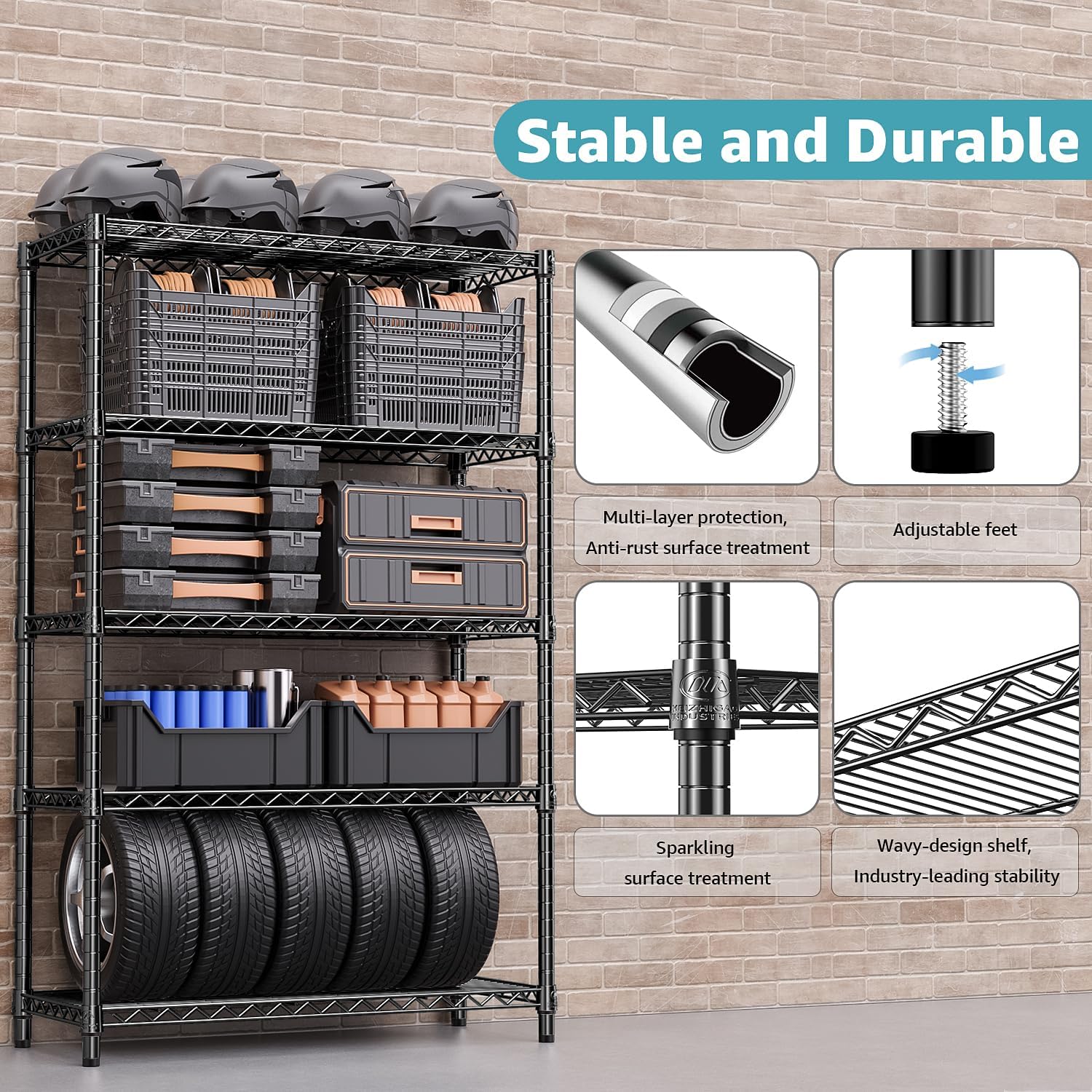 1750 lbs Steel Storage Shelving 5-Tier Utility Shelving Unit Steel Organizer Wire Rack for Home,Kitchen,Office,Garage, 1750 LBS Capacity 17.7" D x 47.2" W x 72.3" H - NestledHome