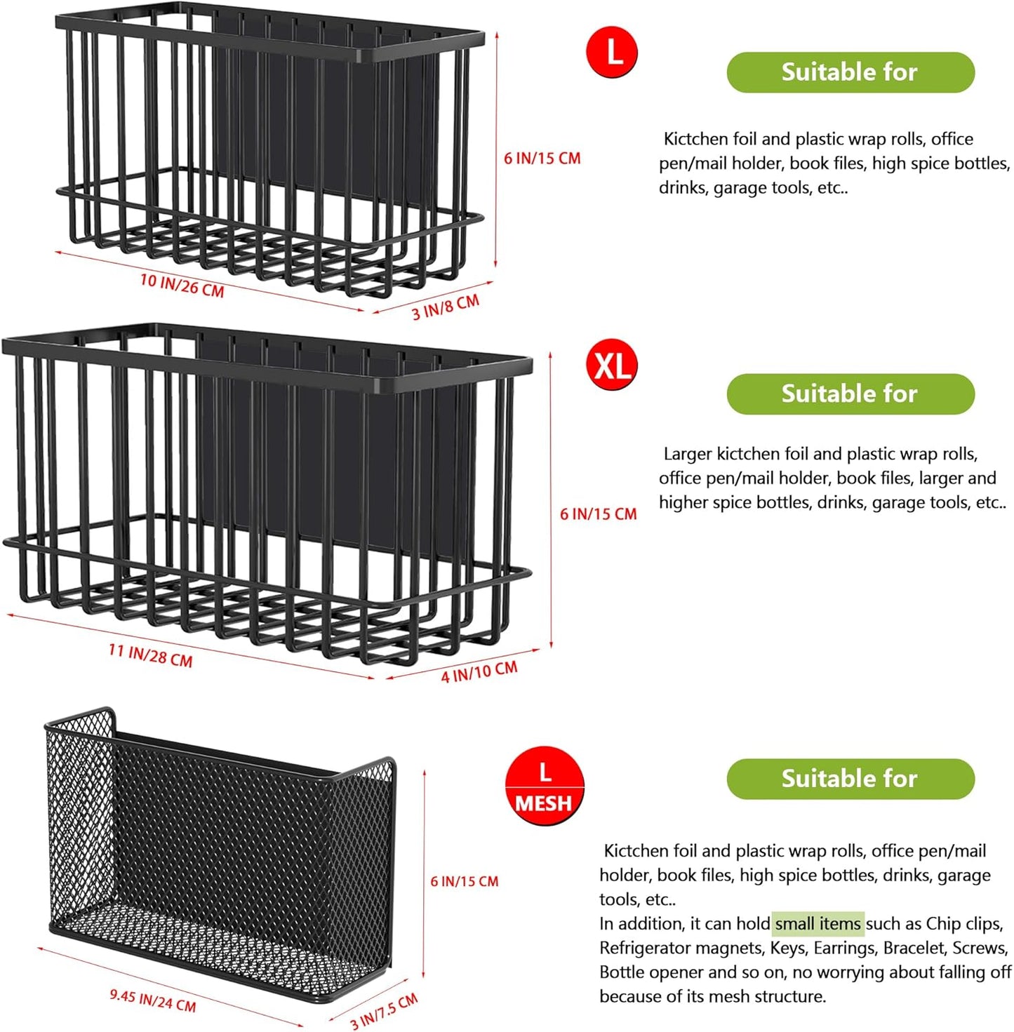 Magnetic Basket Fridge Lint Bin Dryer Ball Holder Laundry Room Organization Home Storage for Class Office School (Mesh，(1-Pack) Black/L) - NestledHome