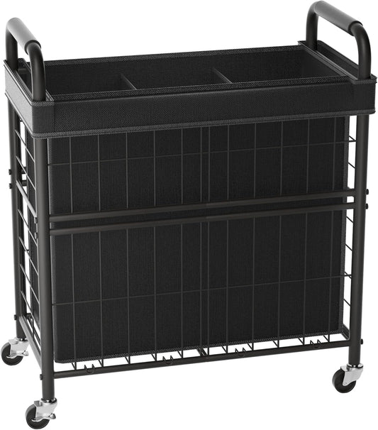 Laundry Hamper 3 Section, 145L Rolling Laundry Sorter Basket with Wheels, 3 Compartment Clothes Organizer Cart, Pull-Out Removable Bags for Laundry Room, Bathroom, Bedroom, Black - NestledHome