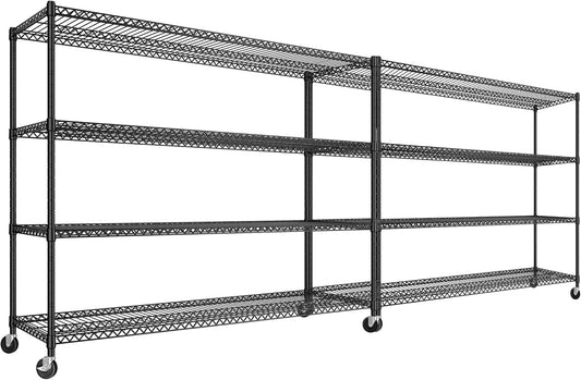 REIBII 60''W Storage Shelves 2399LBS Metal Shelving Unit with Wheels & Feet, 4 Tier Garage Shelving Heavy Duty Adjustable Wire Shelf for Pantry Kitchen Garage, 60" W x 18" D x 65.5" H, 2 Pack - NestledHome