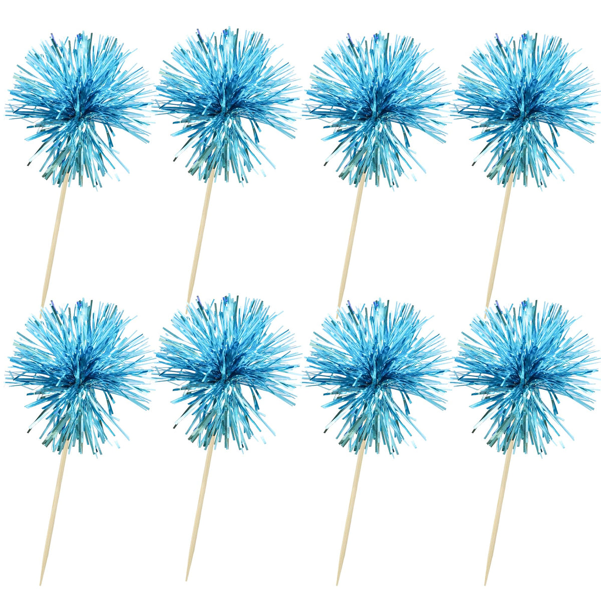 30Pcs Foil Firework Cupcake Toppers Sparkle Tinsel Cupcake Picks Happy Birthday Cake Toppers Drink Stirrers Cocktail Food Toothpicks for Baby Shower Birthday Party Supplies Lake Blue (30 Count)