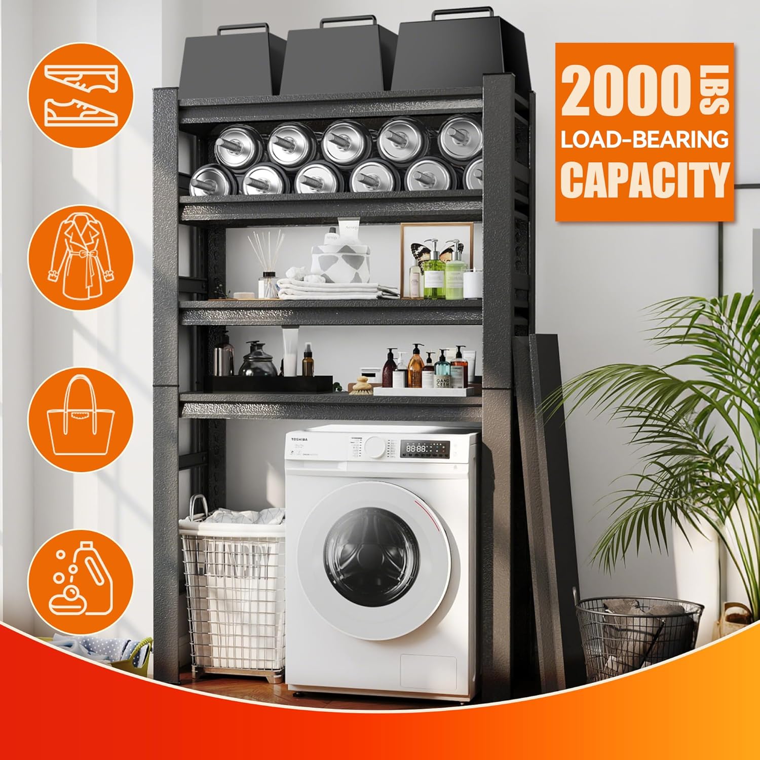 Laundry Shelf,5 Tier Over Washer and Dryer Storage Shelves,Adjustable Easy to Install,Space Saver Laundry Shelf Organizer,Utility Shelves for Balcony (with fence-78 H*18" D*47.24" W) - NestledHome