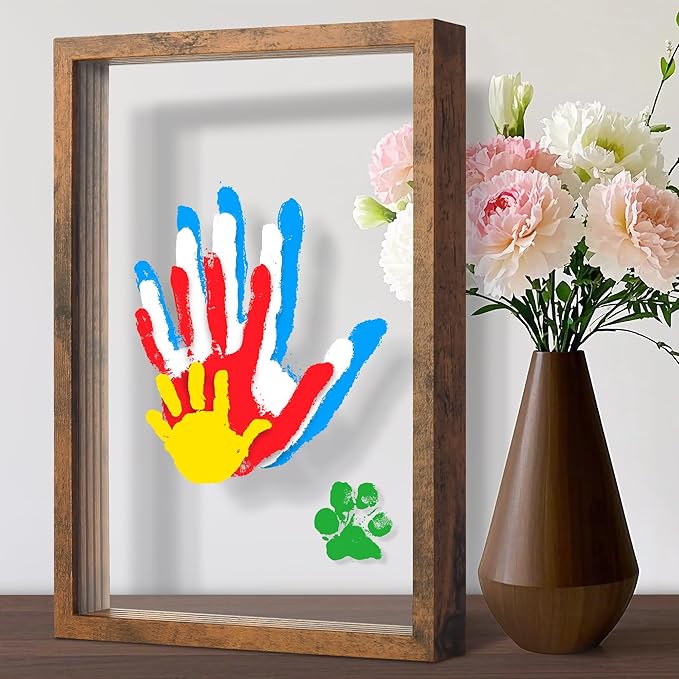 Family Handprint Kit, DIY Craft Keepsake Wooden Frame, Personalized Hand Print Ornament, Family Gifts for New Parents, Grandma and Grandpa, Mother's Day Father's Day, 6 Safe & Non-Toxic Paint