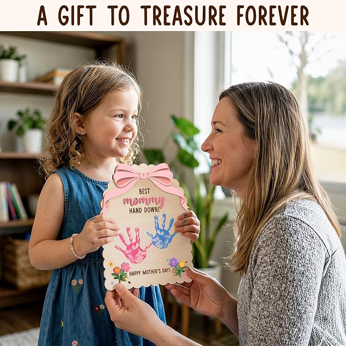 HYPERI DIY Mothers Day Crafts for Kids Handprint Art, Handprints Wooden Rose Flower Bouquet, Mothers Day Gifts for Mom from Kids, for Grandma from Grandkids, Mothers Day Keepsake Craft (Best Mom)