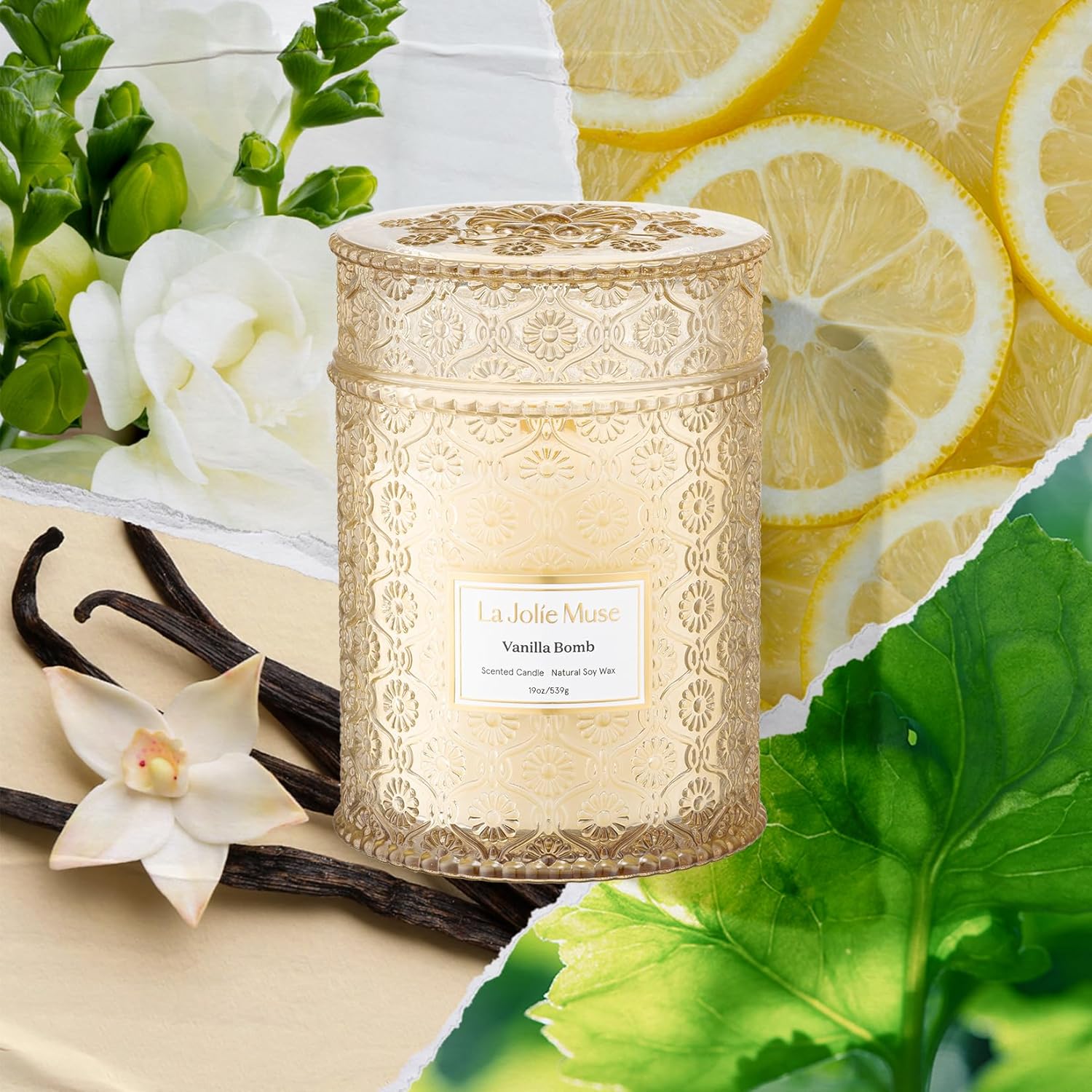 LA JOLIE MUSE Fall Candle | Vanilla Bomb Candle –Vanilla, Lemon Zest & Patchouli |19 oz Large Wooden Wick | Natural Soy Wax | 90 Hours Clean Burn | Gift-Ready for Autumn Hosting | Seasonal Home Décor - NestledHome