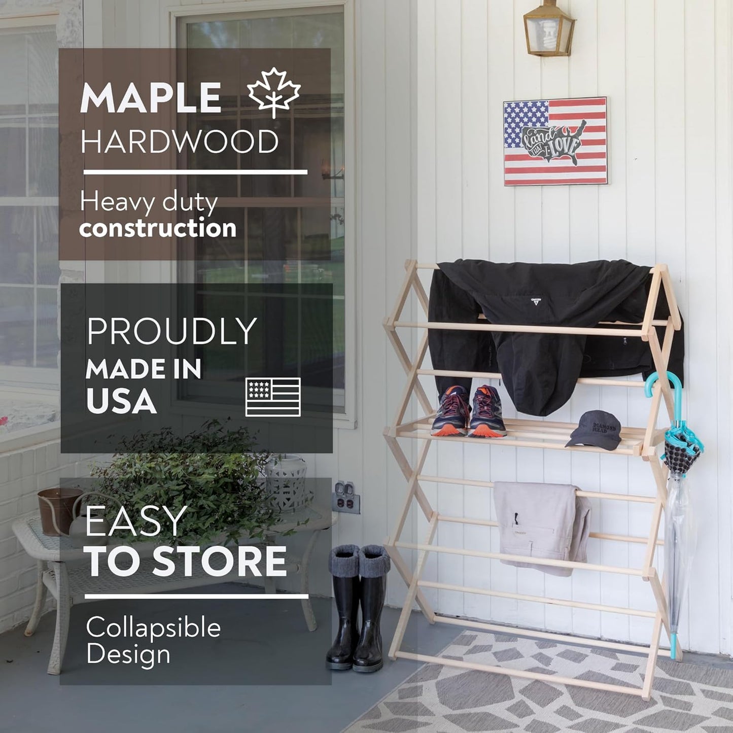 Pennsylvania Woodworks Clothes Drying Rack: Solid Maple Hardwood Laundry Rack for Bedding, Blankets, Towels & More, Heavy Duty, Folding Drying Rack Made in USA, No Assembly Needed, Extra Large - NestledHome