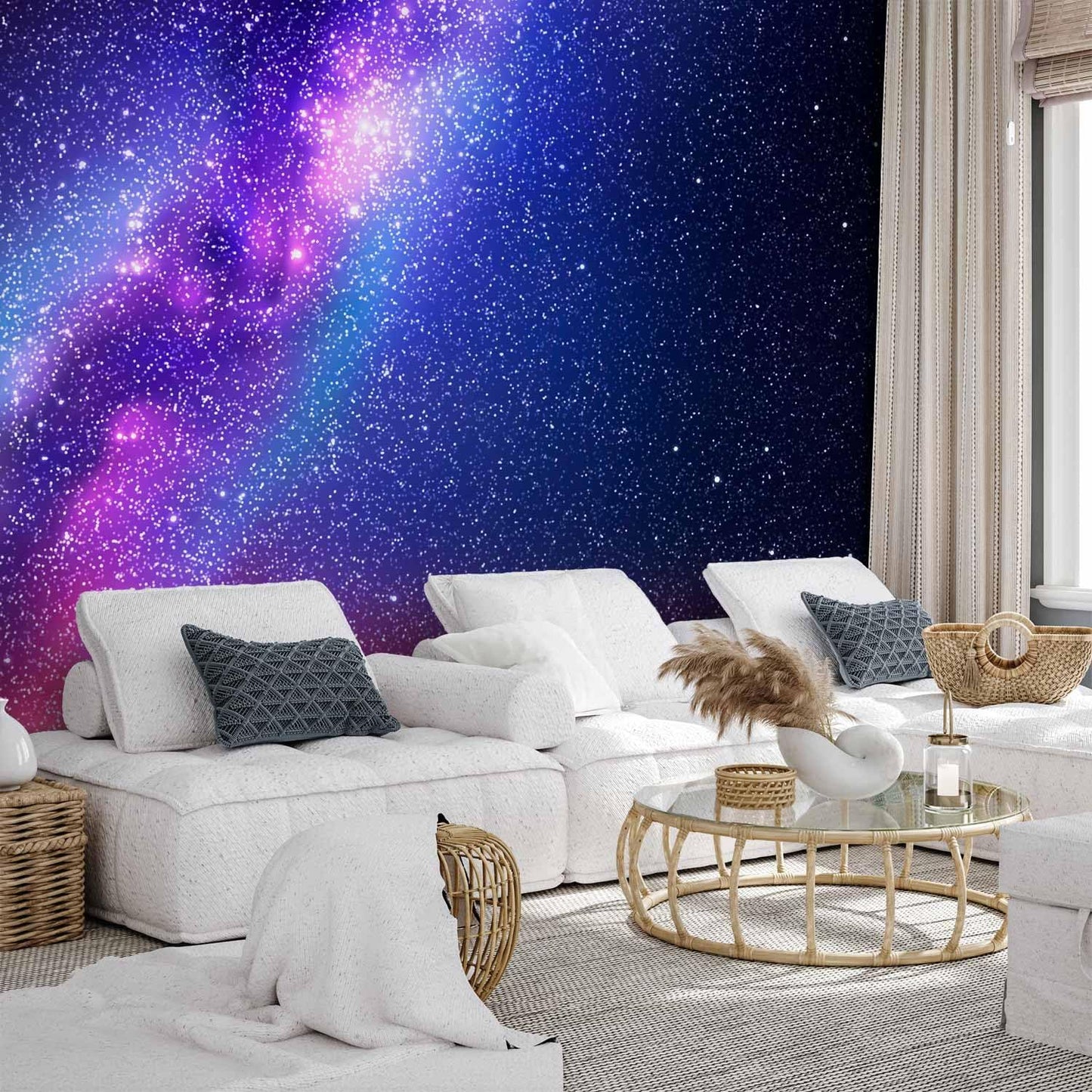 artgeist Wall Mural Galaxy 116x83 in - Peel and Stick Self-Adhesive Wallpaper Removable Large Sticker Foil Wall Decor Print Picture Image Abstract Space Sky Star Cloud Violet f-C-0487-a-a