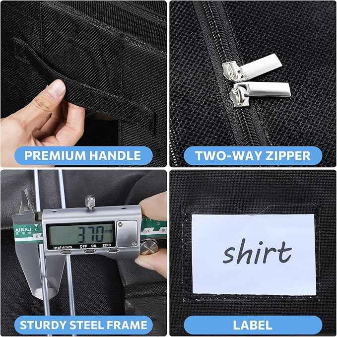 CYhom Clothes Storage Bins Box - Linen Fabric Foldable Stackable Container Organizer Set with Clear Window & Carry Handles & Metal Frame (Black, Medium-36L)