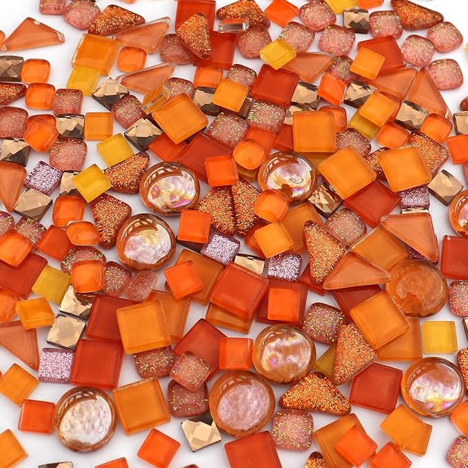 LITMIND 1.1LB Orange Mixed Irregular Crystal Glass Mosaic Tiles for Crafts - Perfect for Mosaic Art Projects, Puzzles, and Home Décor