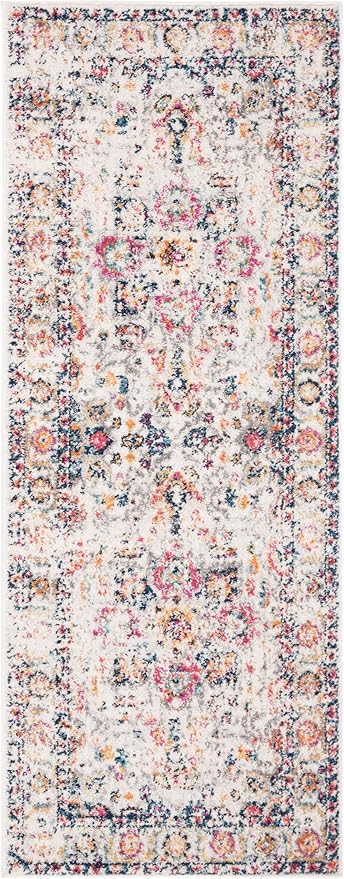 SAFAVIEH Madison Collection Runner Rug - 2'3" x 16', Purple Pink Fuchsia & Ivory, Boho Chic Distressed Design, Non-Shedding & Easy Cleaning, Ideal for Living Room, Hallway, Foyer, Bedroom (MAD603R)