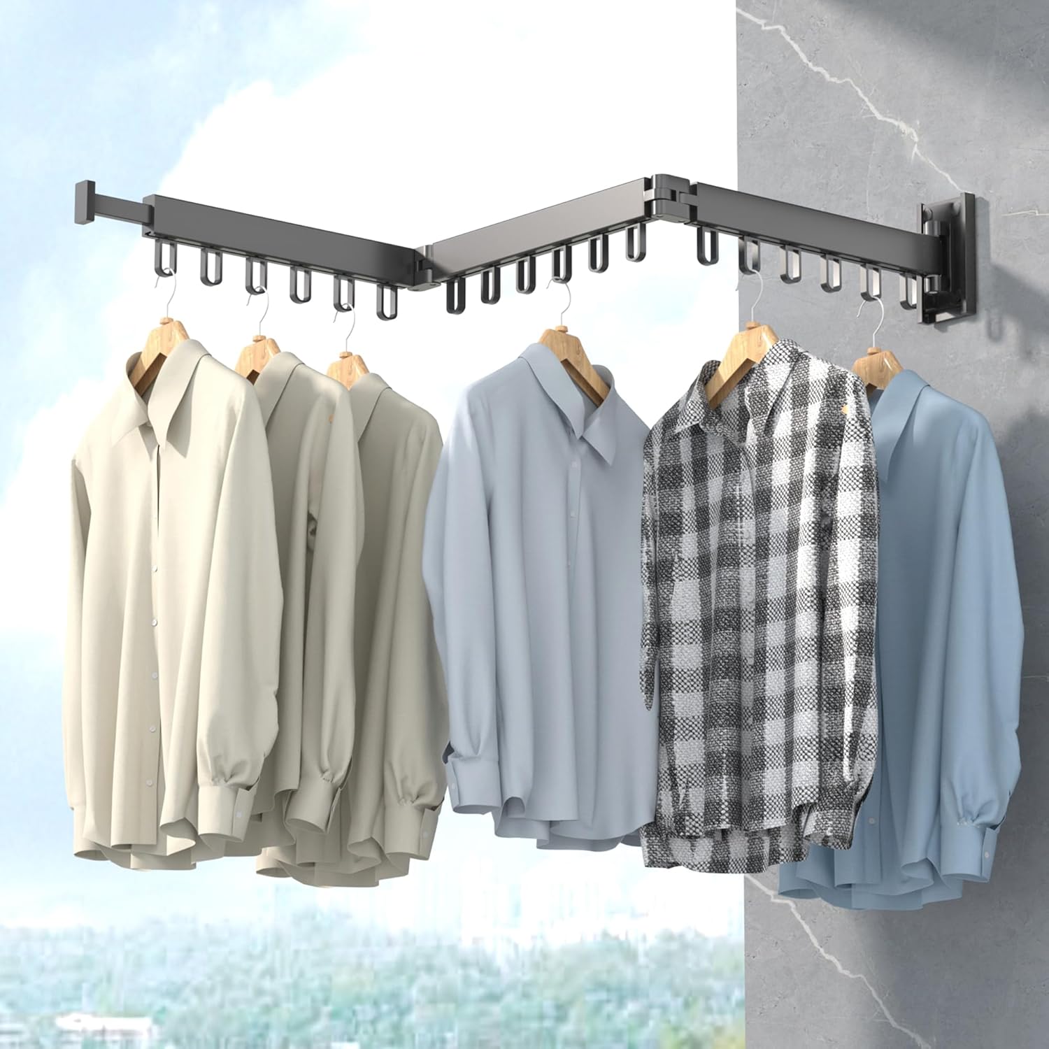 Space Saver Clothes Drying Rack, Wall Mounted, Retractable, Collapsible(Tri-Fold), for Balcony, Bathroom, Black Color - NestledHome
