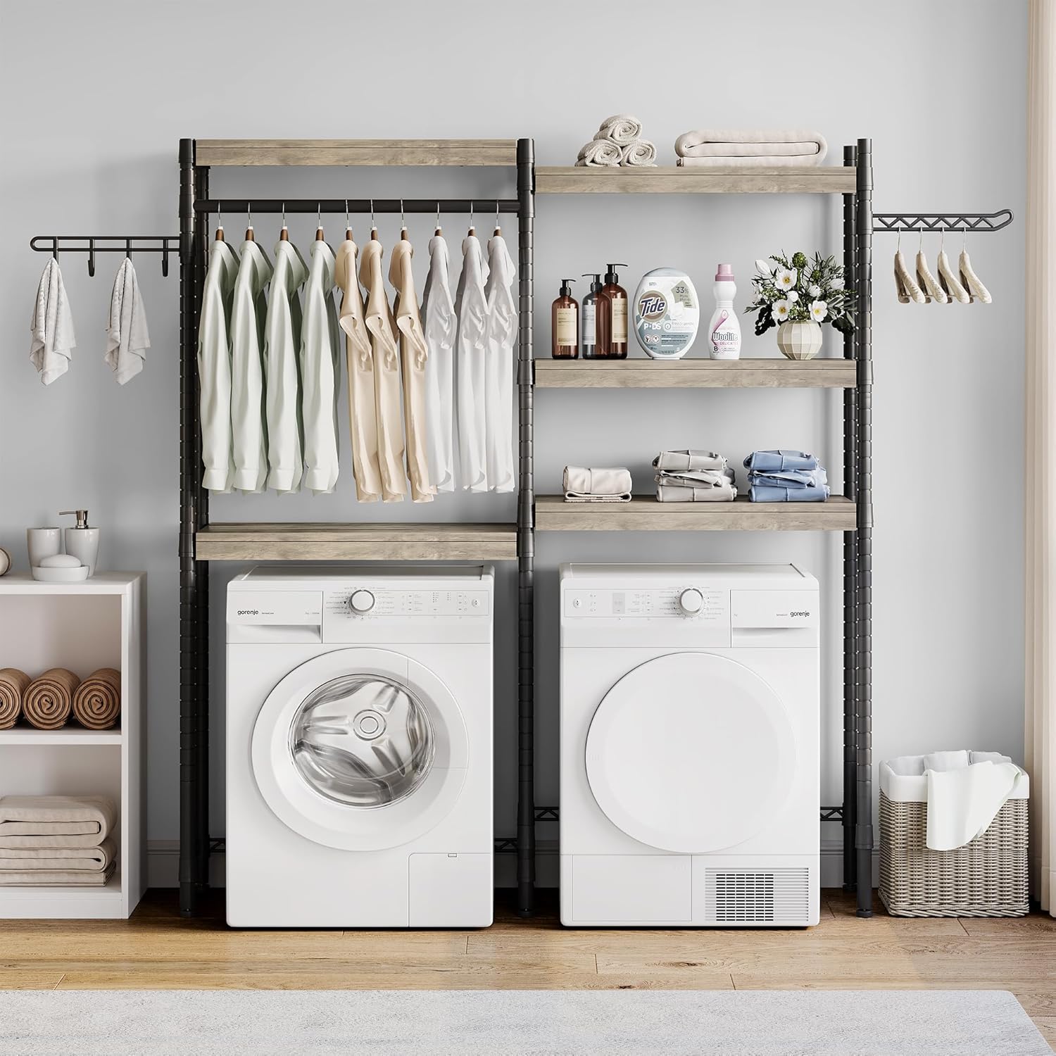 Double Row Over Washer and Dryer Storage Shelves, Laundry Room Organization and Storage, Heavy Duty Laundry Room Shelves, with Adjustable Height, 5-Tier - NestledHome