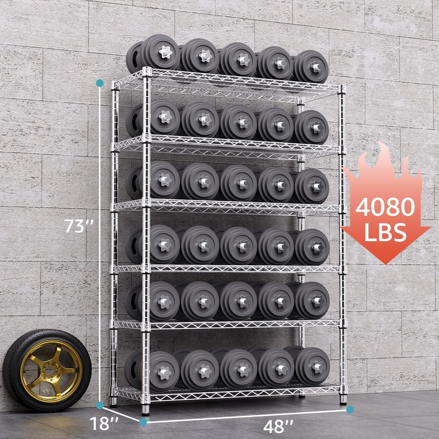 4080 lbs Steel Storage Shelving 6-Tier Utility Shelving Unit Steel Organizer Wire Rack for Home,Kitchen,Office,Garage, 17.7" D x 47.2" W x 72.3" H - NestledHome
