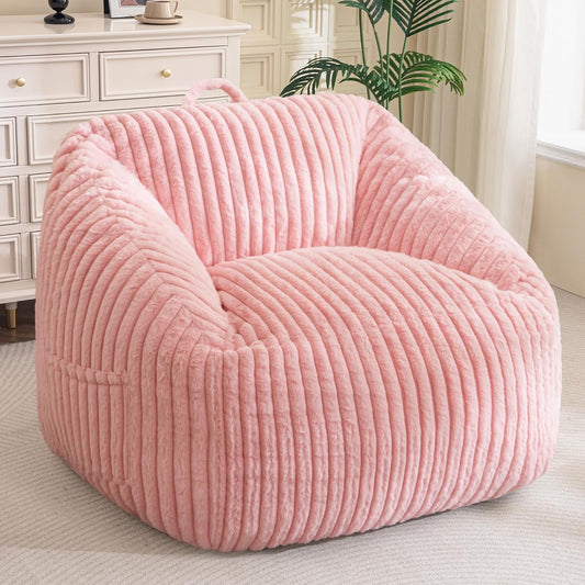 BYBYME Giant Bean Bag Chair for Adults and Kids, Large Comfy Cozy Beanbag, Floor Sofa for Teens, Living Room, Gaming, Reading, Pink - NestledHome