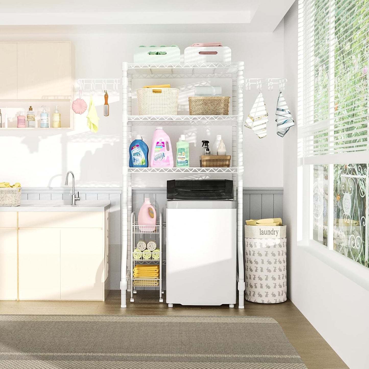 Ulif U8 Laundry Room Storage Organizer, Over The Washer and Dryer Storage Shelves for Laundry Organization, 35”W x 17.3”D x 76.2”H, Suit Washing Machine Width Within 32.6”, Hold 304 lb, White - NestledHome