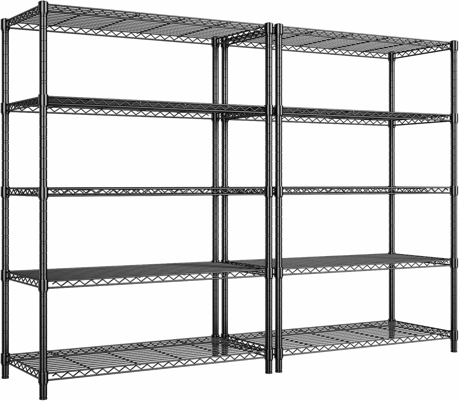 5 Tier Storage Shelves 71"H Wire Shelving Adjustable Metal Shelving,1000LBS Pantry Shelves Sturdy Steel Wire Shelf for Kitchen School Pantry Garage Warehouse ,71"H X35.5"W X13.8"D, Black,2P - NestledHome