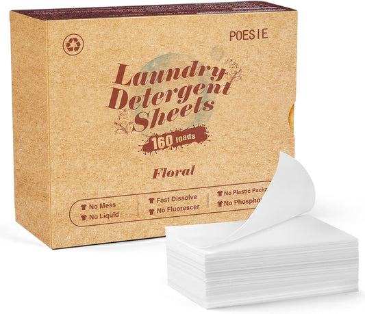 Poesie Laundry Detergent Sheets Floral Scent 160 Count College Dorm Essentials for Girls No Messy Liquid Powder Detergent Strips for Clothes Washing - NestledHome