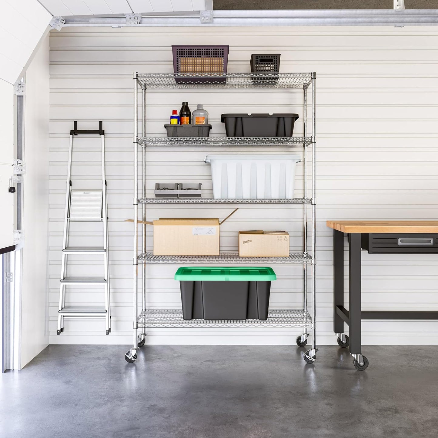 Seville Classics UltraDurable Heavy Duty NSF Solid Steel Wire Rack Storage Unit Organizer for Garage, Warehouse, Office, Restaurant, Classroom, Kitchen, 5-Tier Shelving, 48" W x 18" D - NestledHome