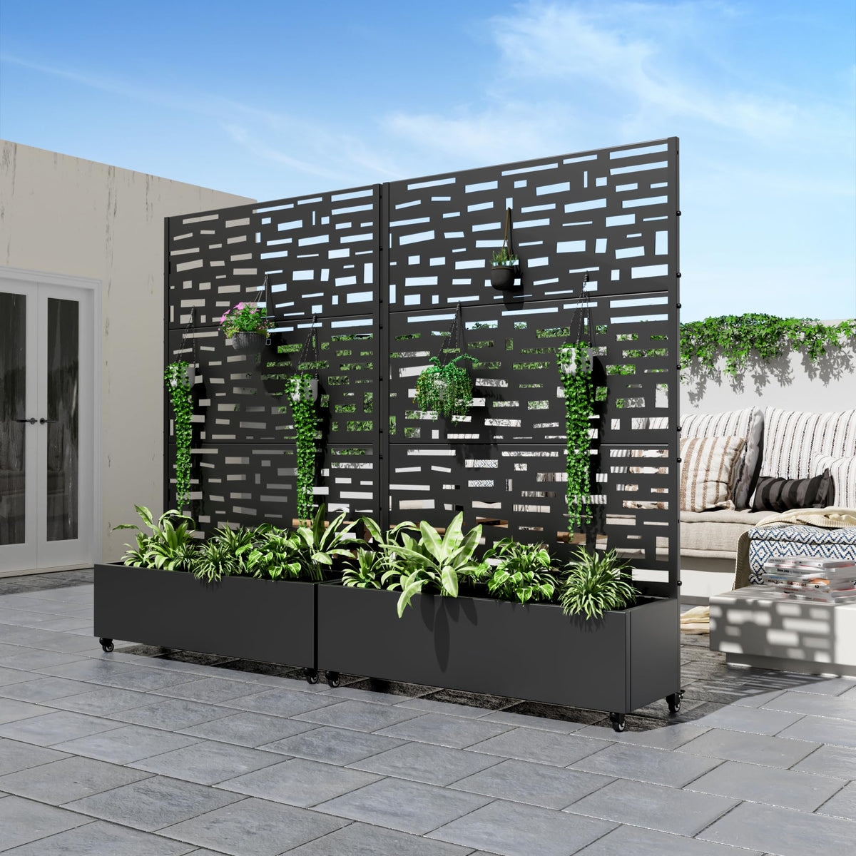 Metal Raised Garden Bed with Trellis and Wheels