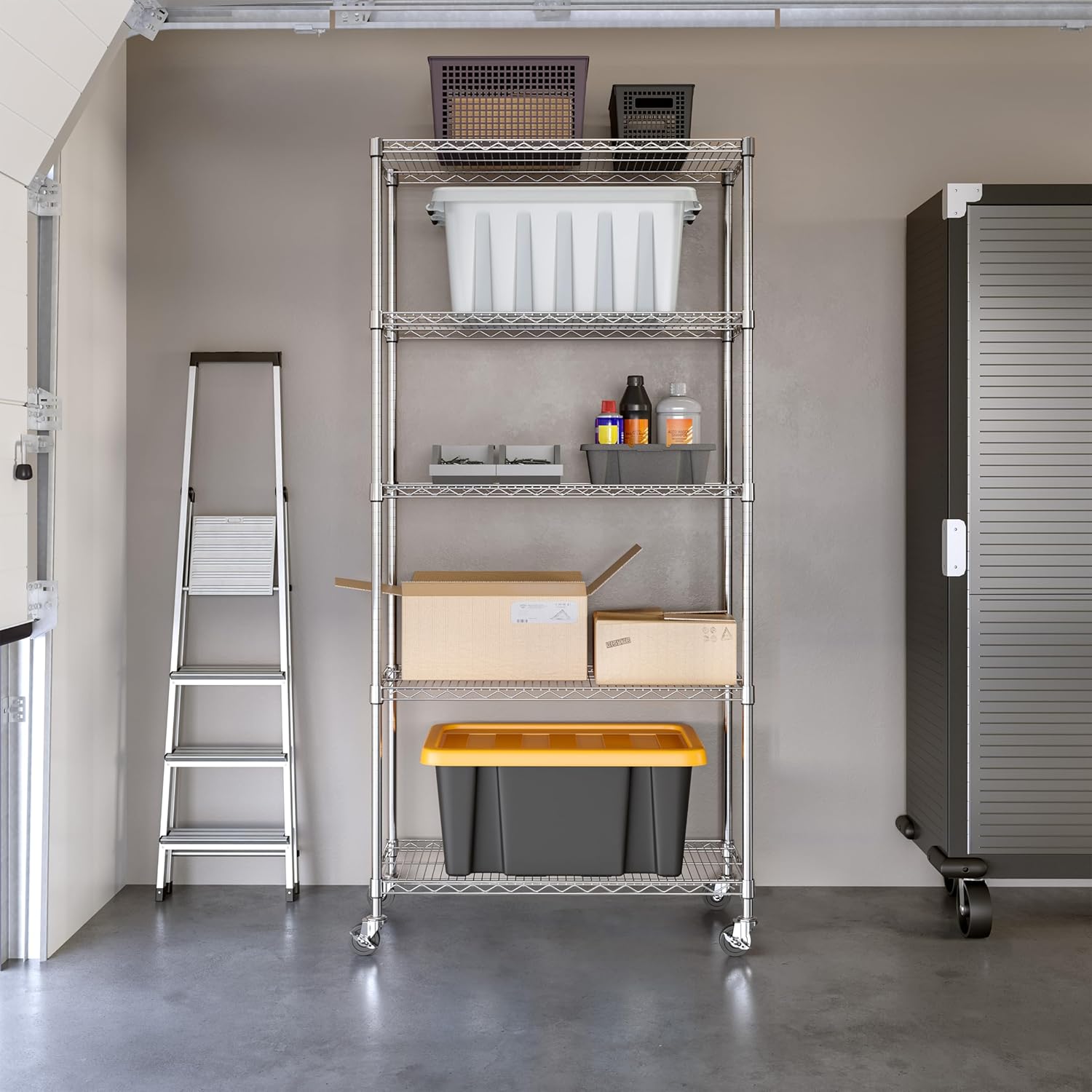 Seville Classics UltraDurable Heavy Duty NSF Solid Steel Wire Rack Storage Unit, Organizer for Garage, Warehouse, Office, Restaurant, Classroom, Kitchen, Silver, 5-Tier Shelving, 36" W x 14" D - NestledHome