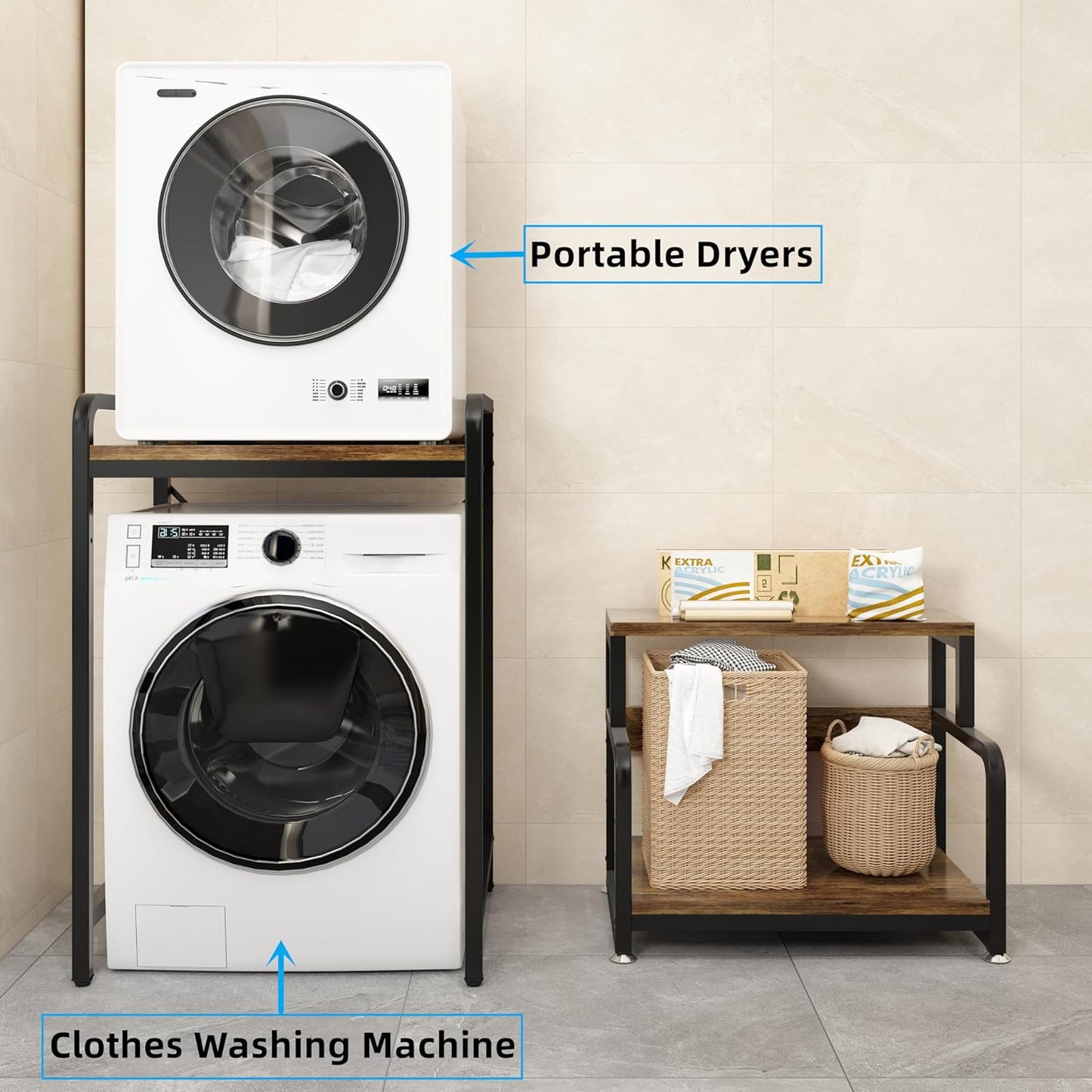 3-Tier Bathroom Room Shelf Washing Machine Storage Utility Rack Over The Toilet Washer Dryer Storage Bathroom Organizer Rack Space Saving Shelving Units Clothes Dryers Shelf - NestledHome