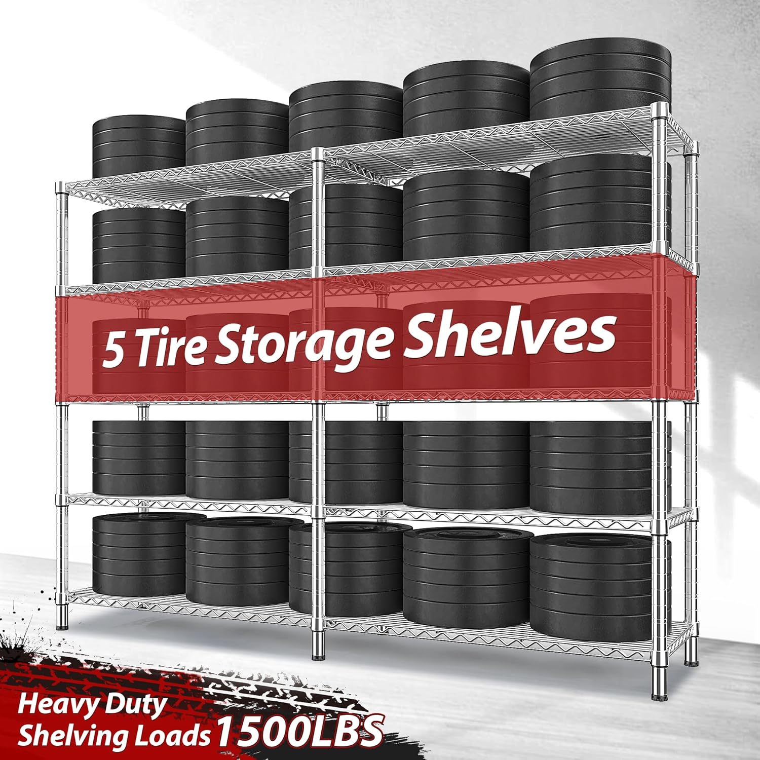 REIBII 1500LBS Storage Shelves 61.7''W Wire Shelving Unit 5 Tier Metal Shelving for Storage Rack Shelves Heavy Duty Garage Shelf Pantry Shelves Kitchen Shelving, 61.7" W*72.4" H*15.8" D, Chrome - NestledHome