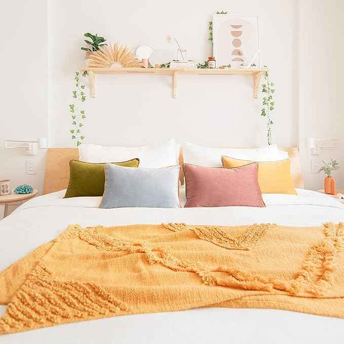 MONDAY MOOSE Decorative Throw Pillow Covers Cushion Cases, Set of 4 Soft Velvet Modern Double-Sided Designs, Mix and Match for Home Decor, Pillow Inserts Not Included (12x20 inch, Purple/Green)