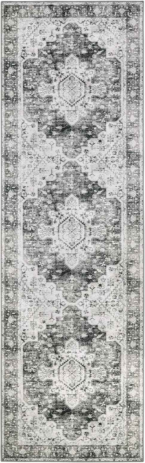 Moynesa Ultra-Thin Washable Gray Hallway Runner Rug - 2'6"x8, Non Slip Non Shedding Pet Friendly Kitchen Bathroom Carpet for Coffee Bar Vanity Entryway