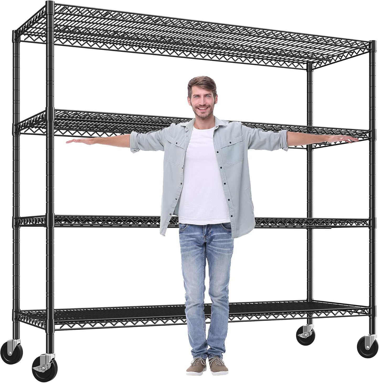 REIBII 60" W Storage Shelves 2878LBS Wire Shelving Unit with Wheels Heavy Duty Metal Shelving Adjustable Metal Shelves for Pantry,Kitchen,Garage,Basement,Business,Warehouse,60”W ×24”D×65.3”H - NestledHome